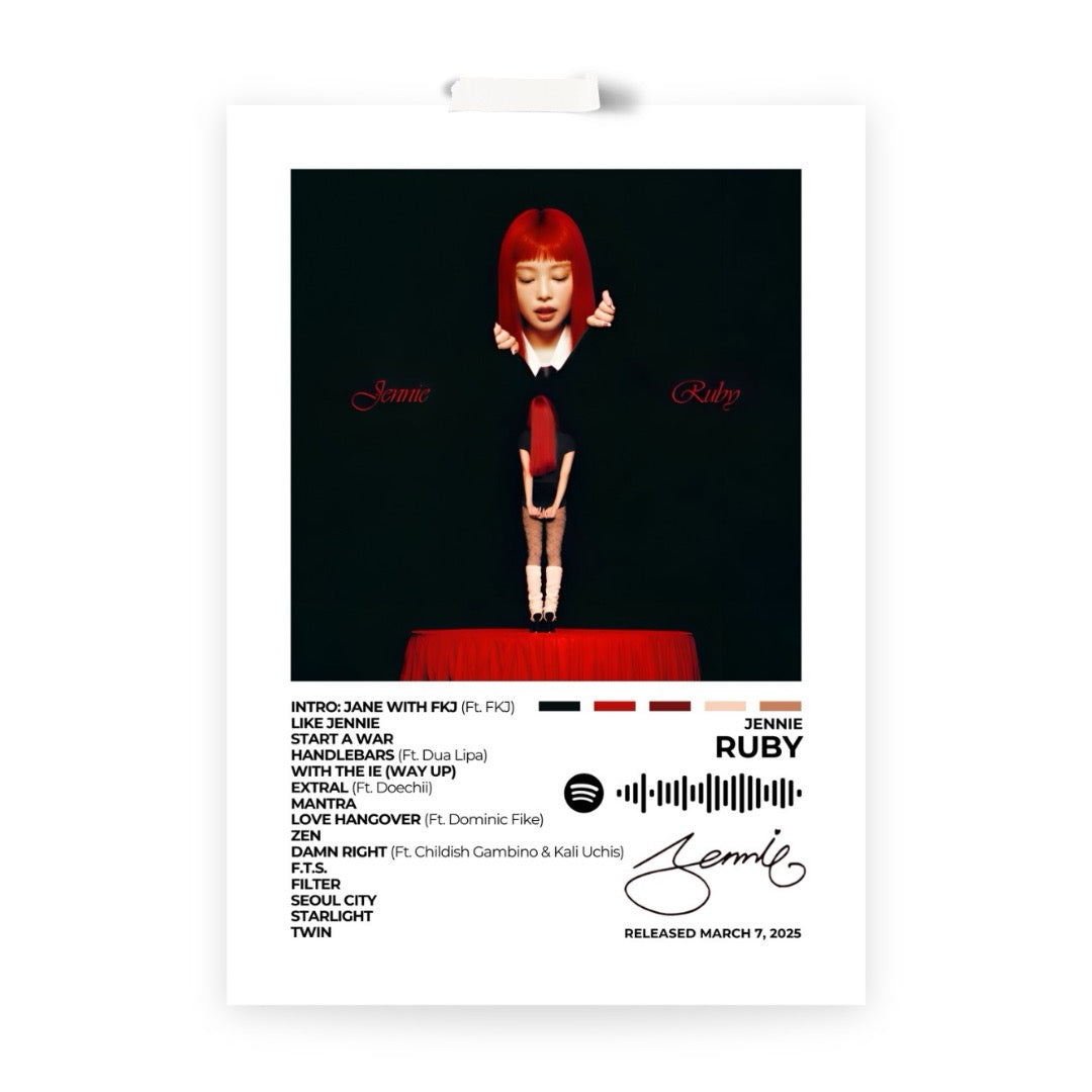 Immerse yourself in the multifaceted artistry of Ruby with this captivating album cover poster. A tribute to JENNIE's debut solo album, showcasing her versatility across pop, hip-hop, and R&B genres