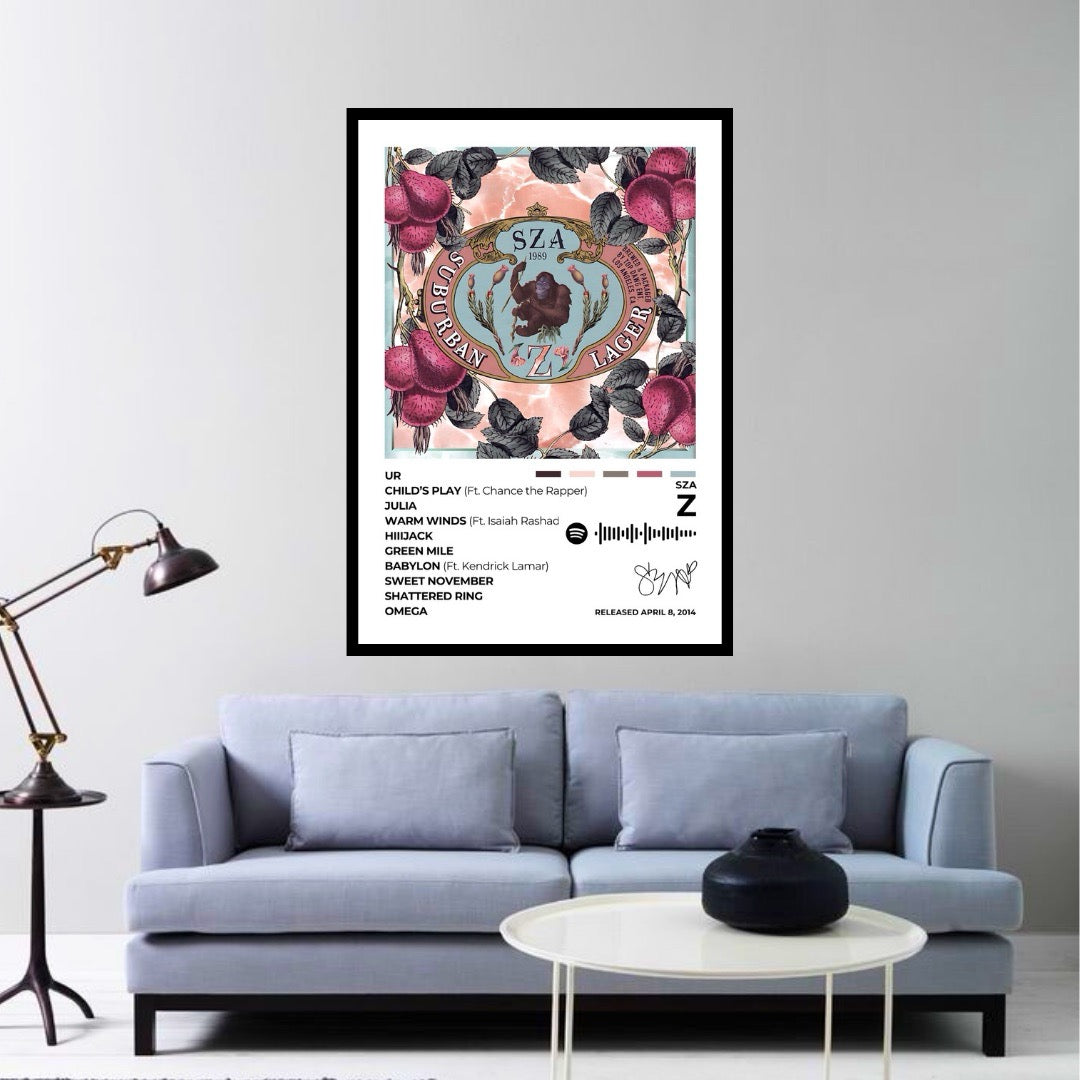 Immerse yourself in the dreamy, genre-blending world of Z with this captivating album cover poster. A tribute to SZA’s unique sound, ethereal vocals, and introspective storytelling.
