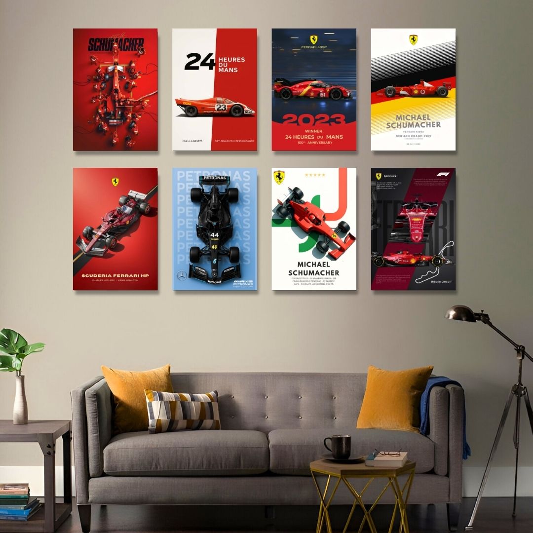 F1 CARS SET OF 8 POSTERS | UNFRAMED