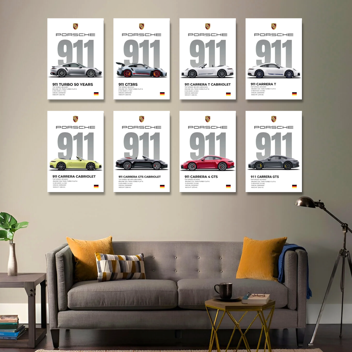 SET OF 8 | PORSCHE | UNFRAMED