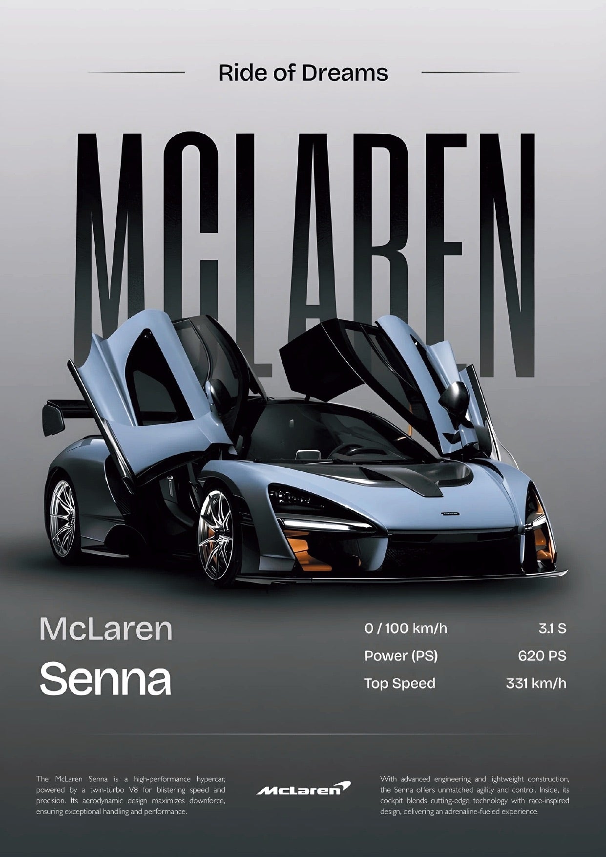 SET OF 20 POSTERS - A | LUXURY CARS | UNFRAMED