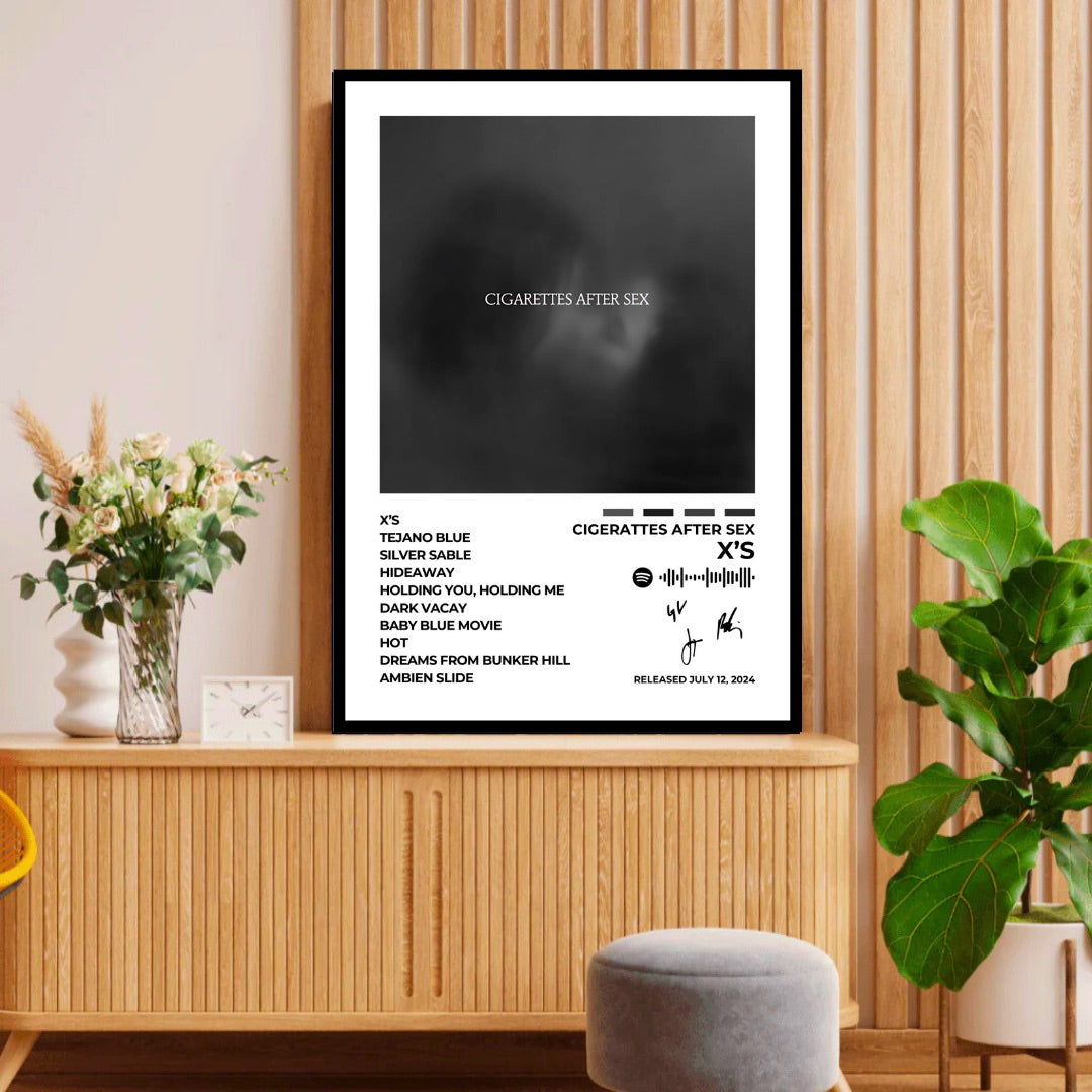 Cigarettes After Sex – X's Embrace the dreamy ambiance of Cigarettes After Sex with this X's album cover poster. Perfect for those who appreciate atmospheric tunes and minimalist aesthetics. Available as a poster and in a frame, with multiple size options.