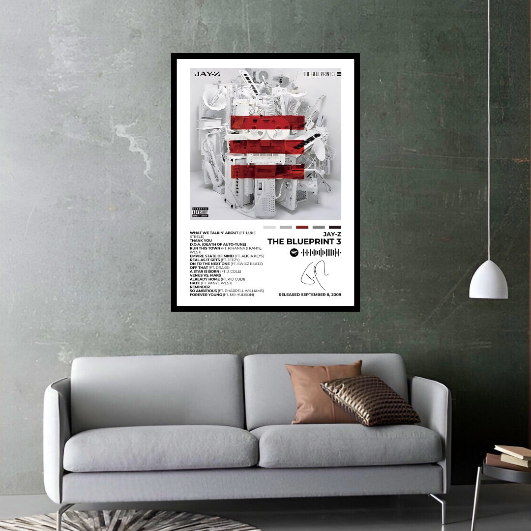 JAY-Z - The Blueprint 3 - Celebrate hip-hop excellence with this The Blueprint 3 album cover poster. Featuring the iconic stacked instruments design, this piece represents JAY-Z’s legendary influence on the genre. A must-have for rap enthusiasts and music collectors.