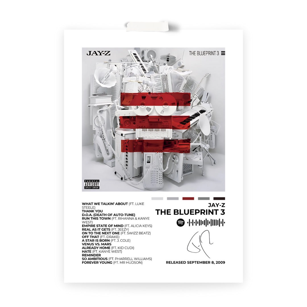 JAY-Z - The Blueprint 3 - Celebrate hip-hop excellence with this The Blueprint 3 album cover poster. Featuring the iconic stacked instruments design, this piece represents JAY-Z’s legendary influence on the genre. A must-have for rap enthusiasts and music collectors.