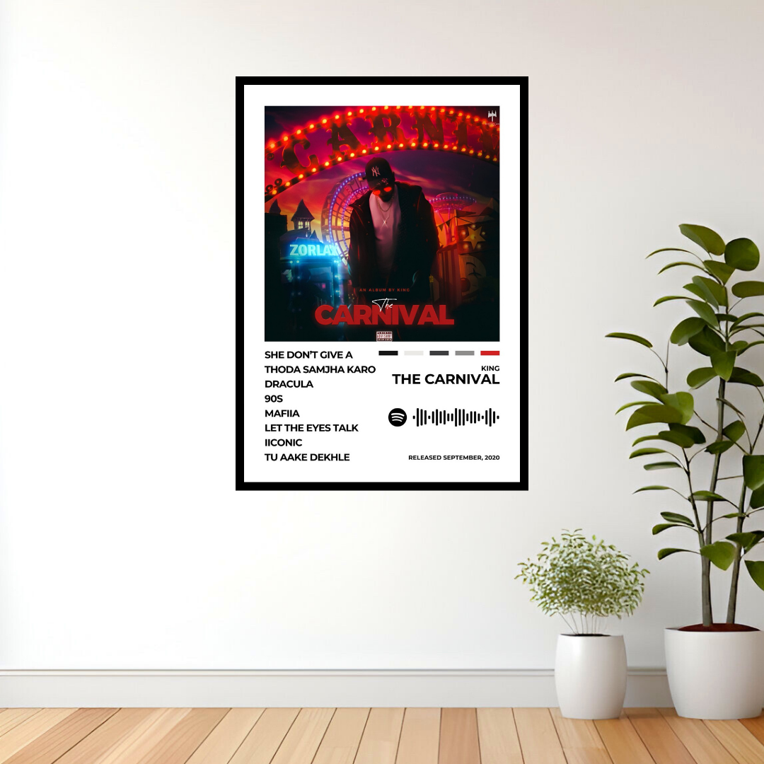 Step into the vibrant world of Carnival with this dynamic album cover poster. A tribute to KING’s infectious melodies, captivating lyrics, and signature style.