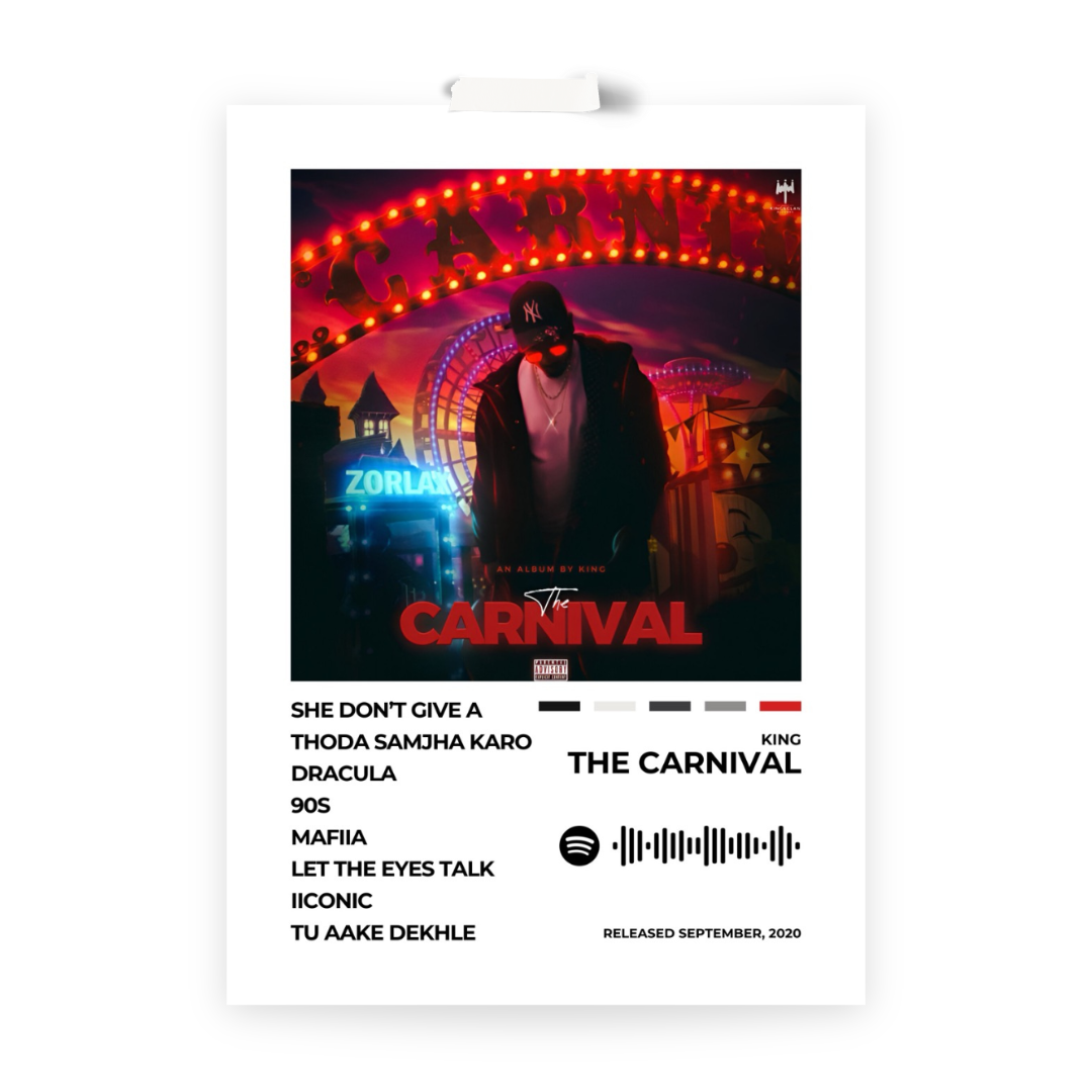 Step into the vibrant world of Carnival with this dynamic album cover poster. A tribute to KING’s infectious melodies, captivating lyrics, and signature style.