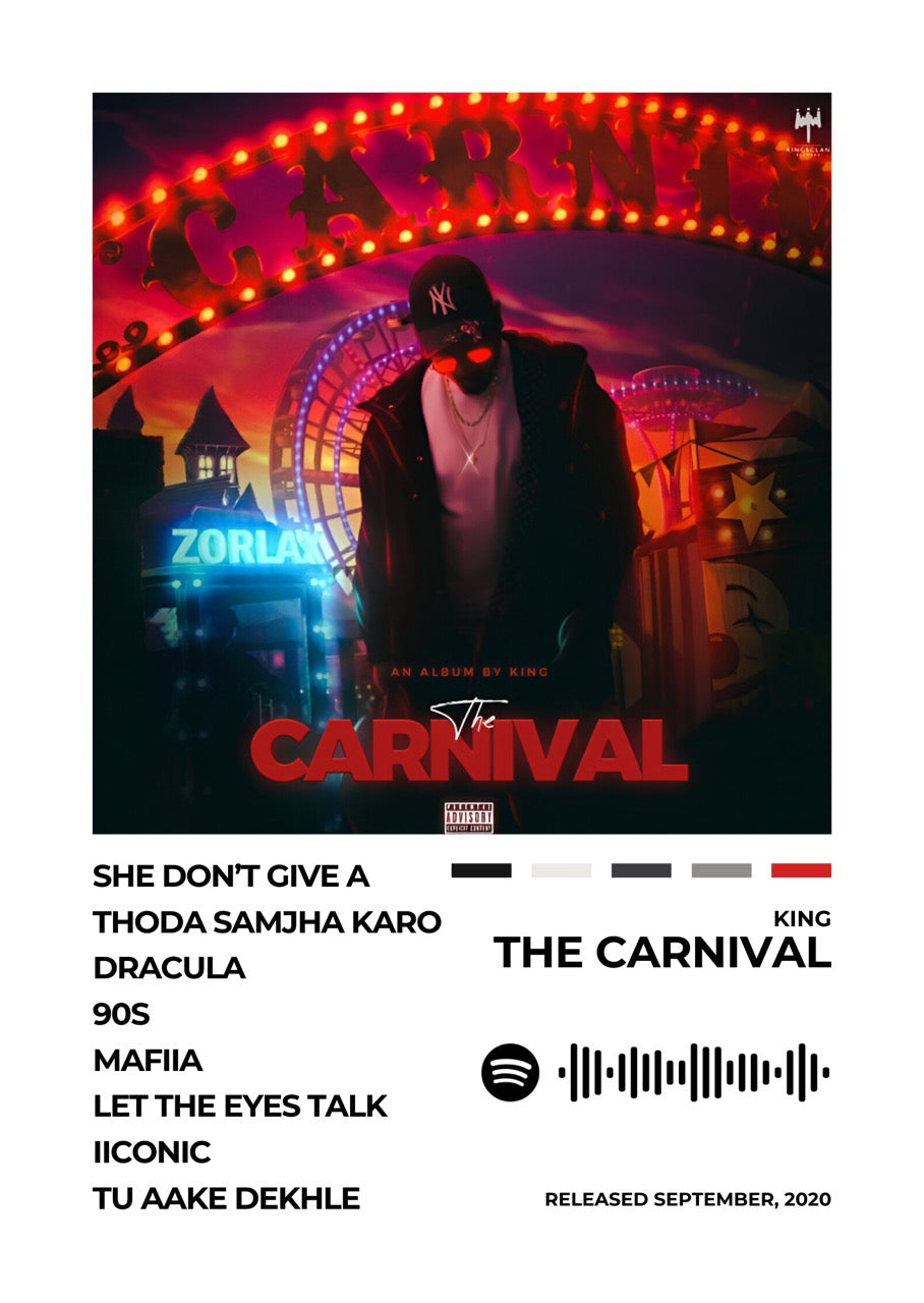 Step into the vibrant world of Carnival with this dynamic album cover poster. A tribute to KING’s infectious melodies, captivating lyrics, and signature style.