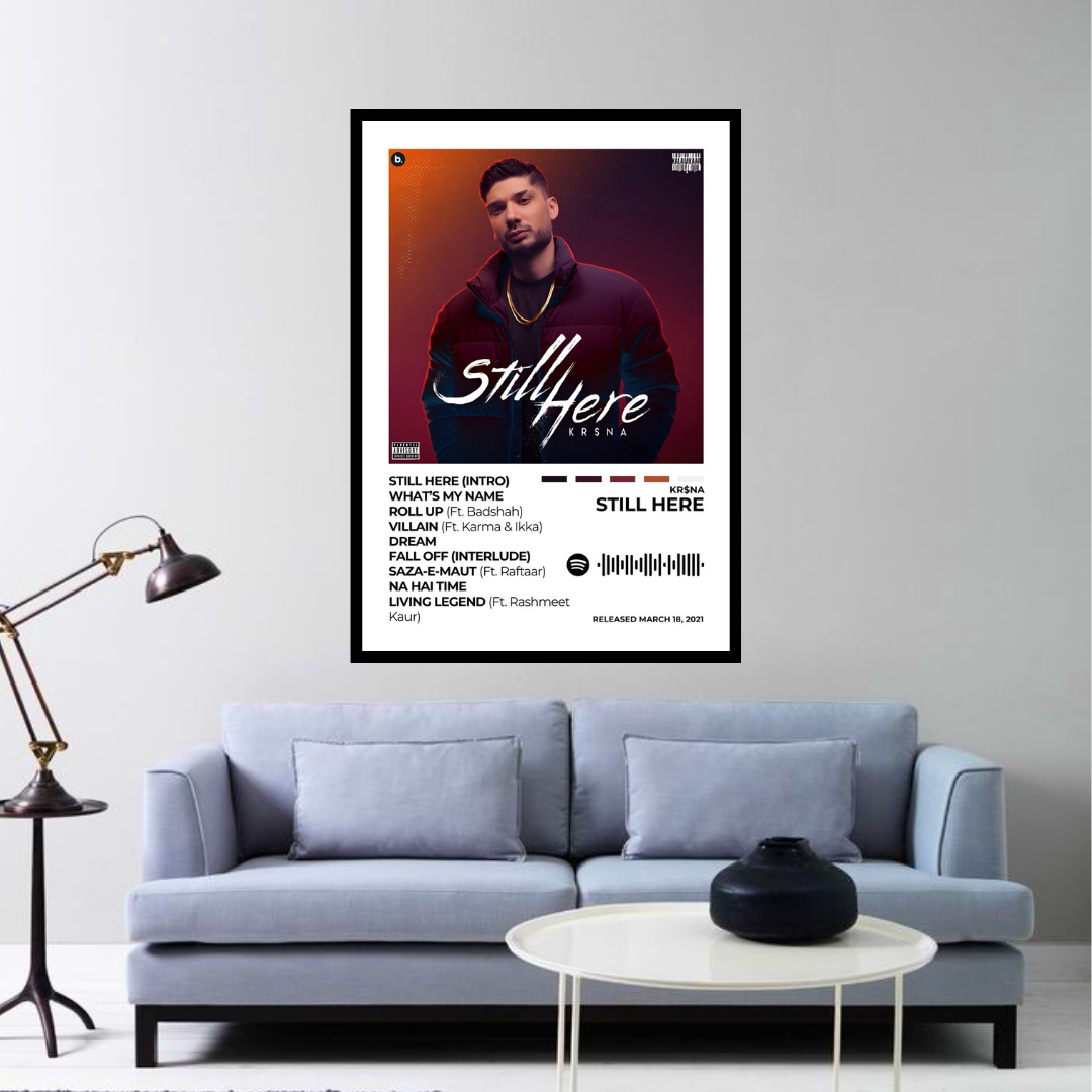 Experience the grit and lyricism of Still Here with this powerful album cover poster. A tribute to KR$NA’s hard-hitting bars, raw storytelling, and undeniable impact on the hip-hop scene.