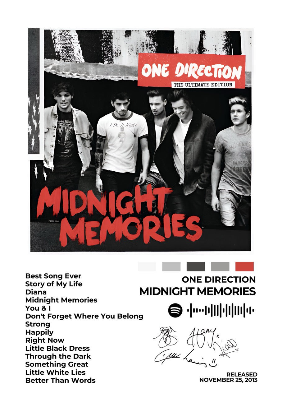 ONE DIRECTION – Midnight Memories - A more mature and rock-infused album, Midnight Memories features anthemic hits and emotional ballads, marking a turning point in the band’s journey.