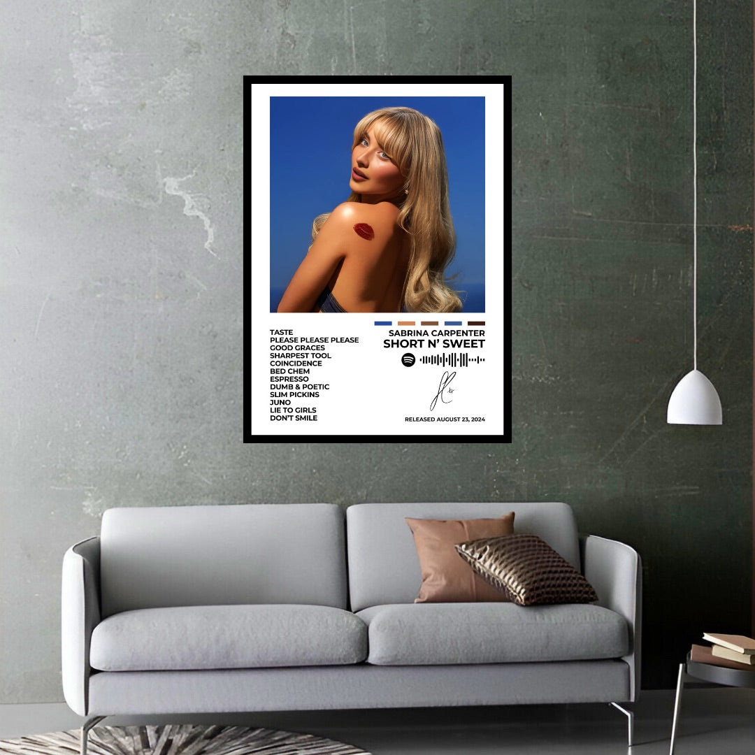 Sabrina Carpenter – Short N' Sweet Celebrate Sabrina Carpenter's vibrant energy with this Short N' Sweet album cover poster. A perfect addition for fans who appreciate her catchy tunes and dynamic style.