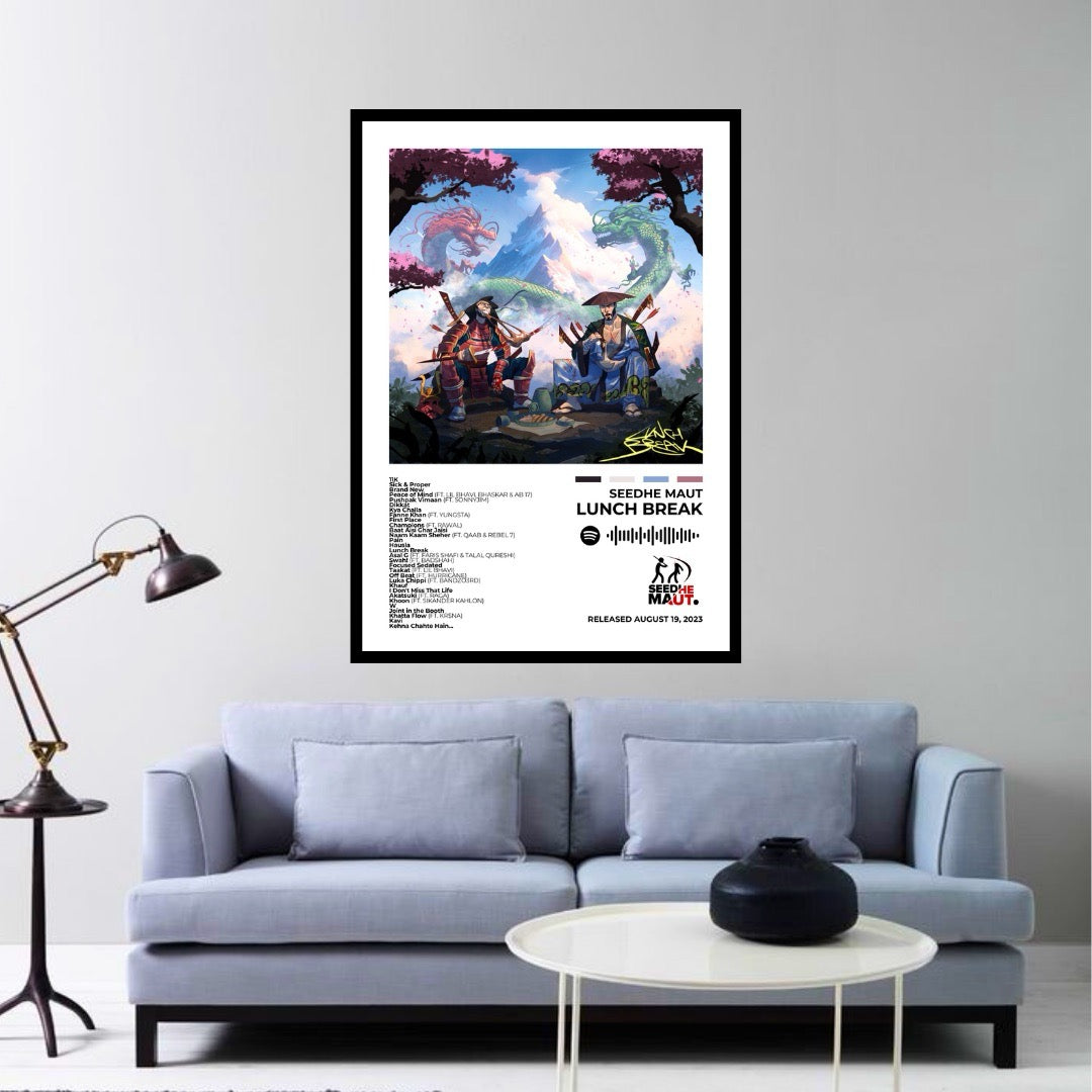 Dive into the high-energy vibes of Lunch Break with this electrifying album cover poster. A tribute to Seedhe Maut’s sharp lyricism, hard-hitting beats, and relentless hustle in the hip-hop scene.
