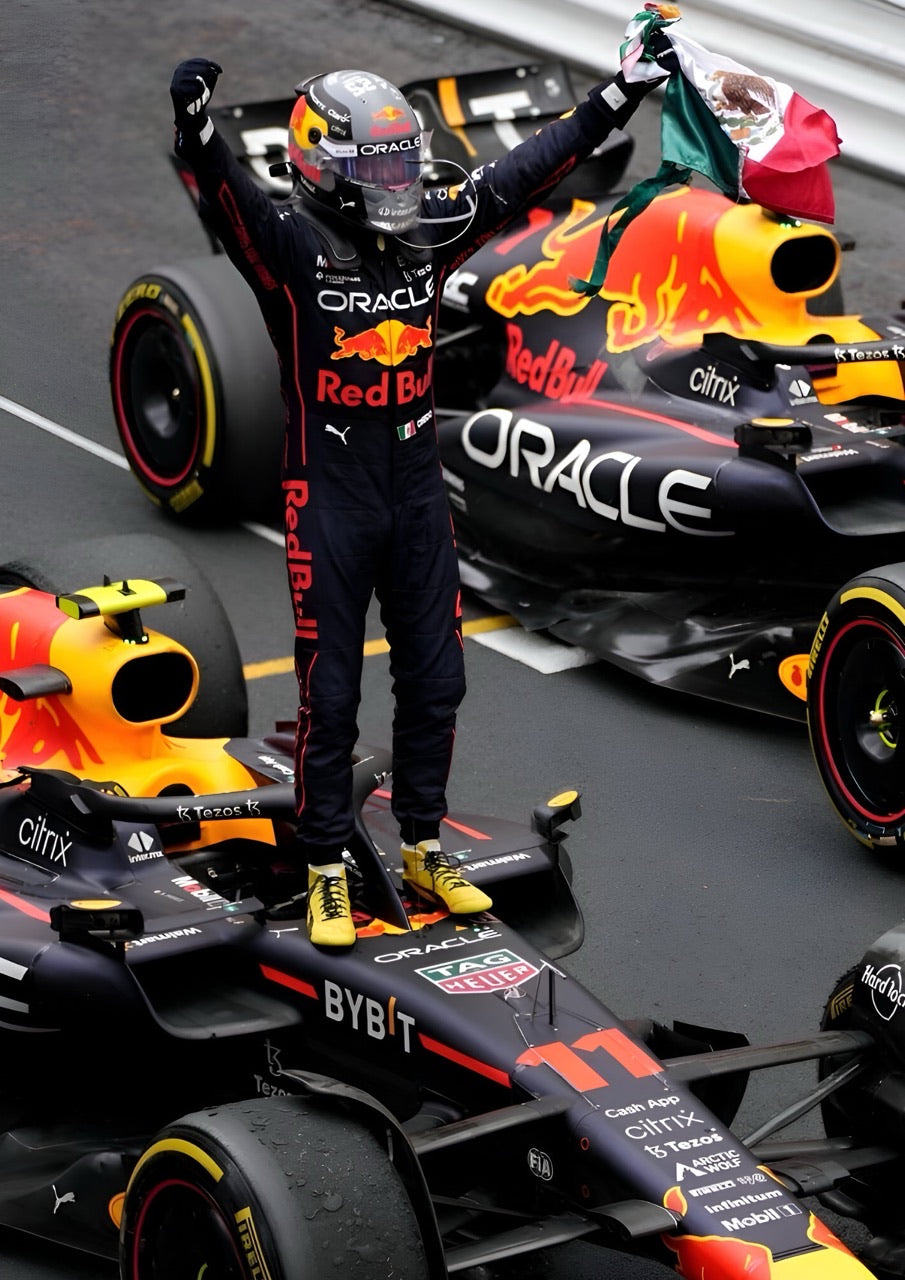 Candid Apricot presents Sergio Pérez Champion automotive poster and frame.