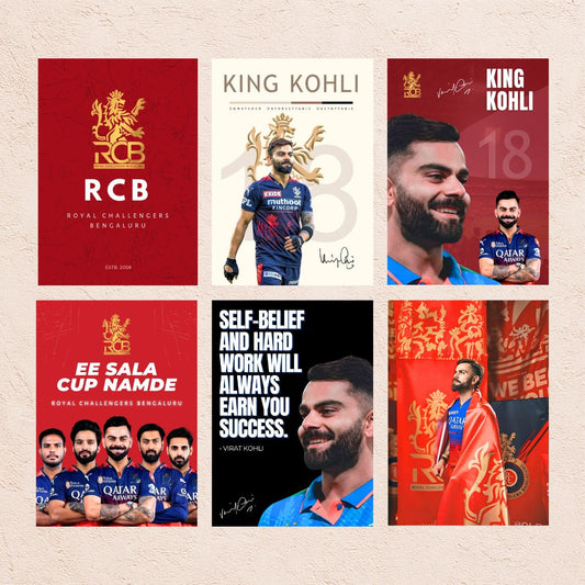 Virat Kohli Poster Set | Set of 6 | With Adhesive |