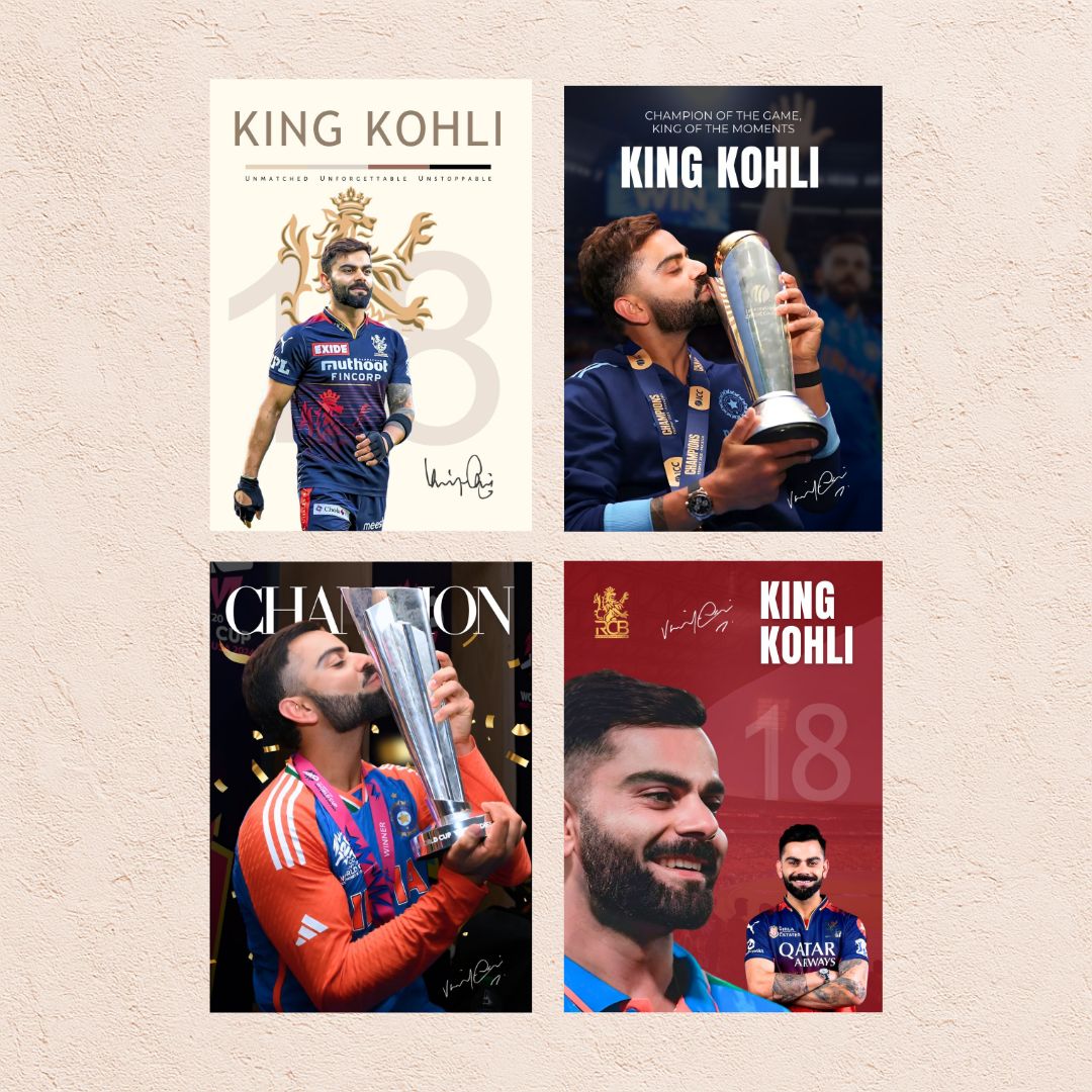 Virat Kohli Poster Set | Set of 4 | With Adhesive |