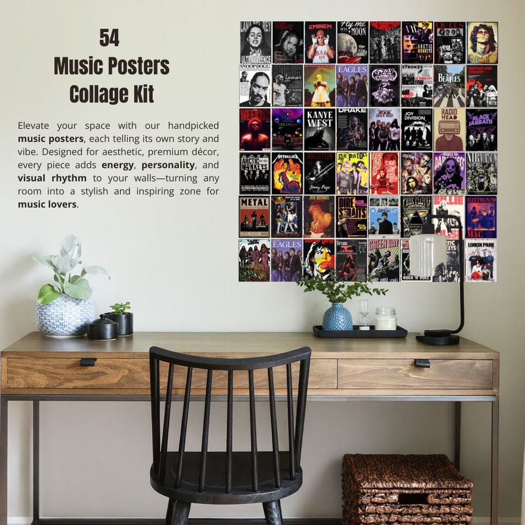 Music Albums Collage Poster | Set of 54 | Free Glue Dots | 4x6 inch