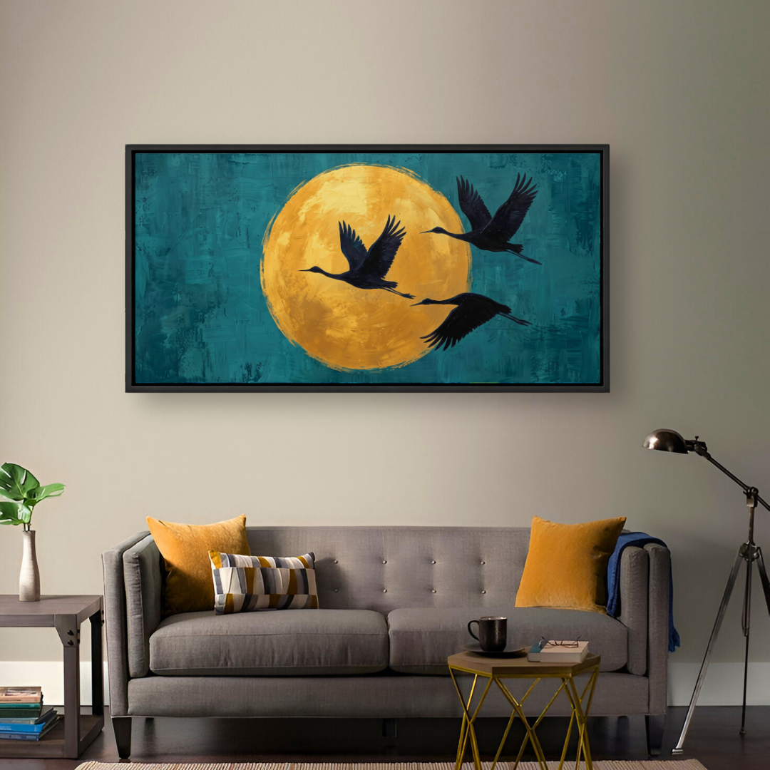 Flying Birds Golden Moonlight