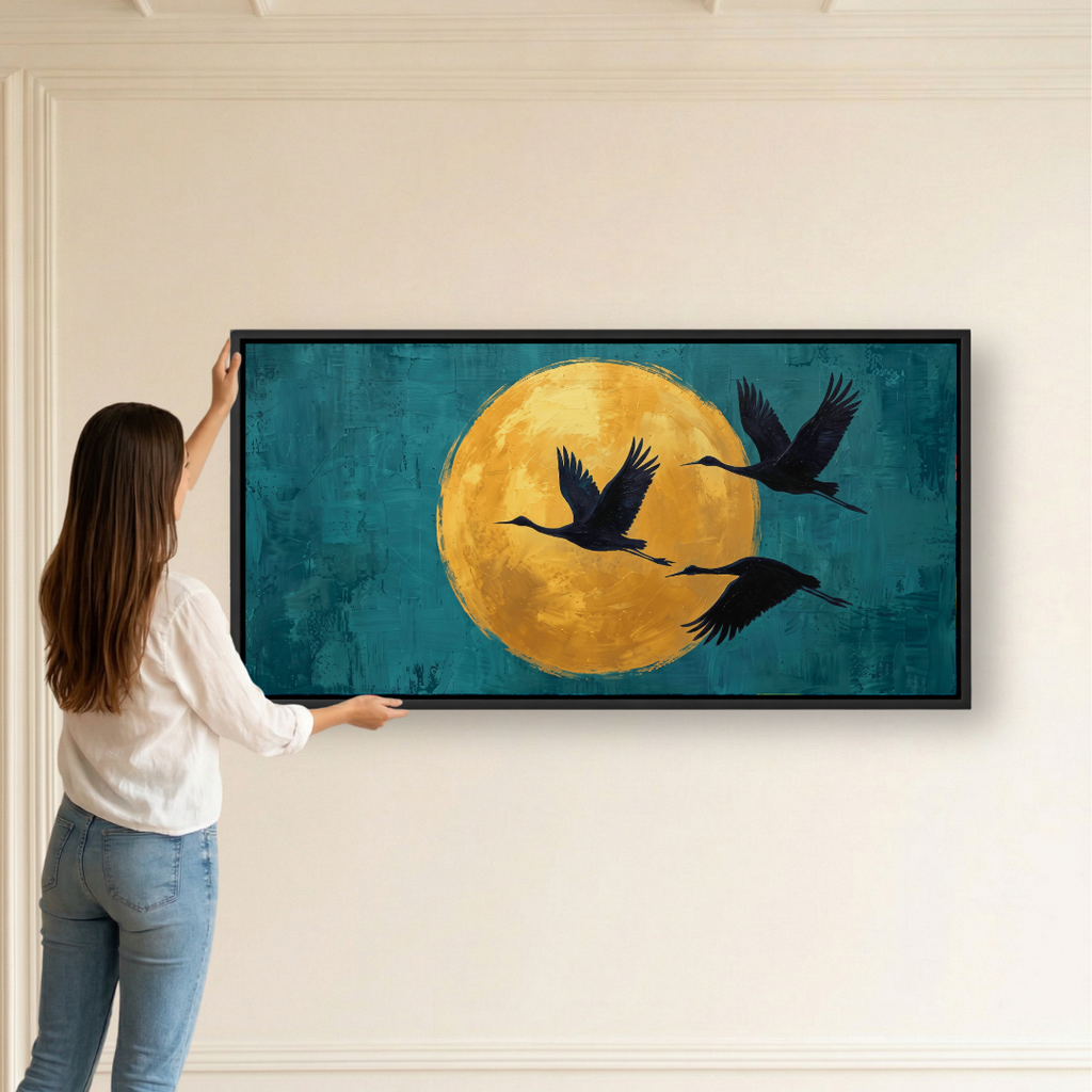 Flying Birds Golden Moonlight