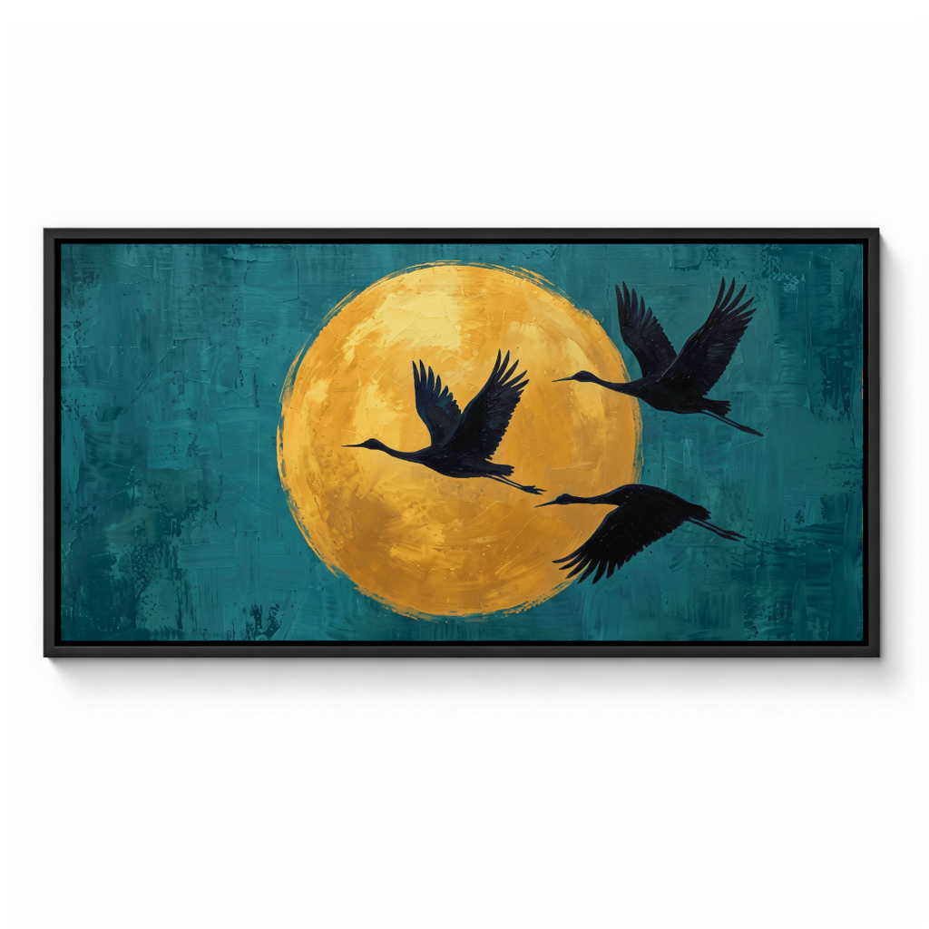 Flying Birds Golden Moonlight