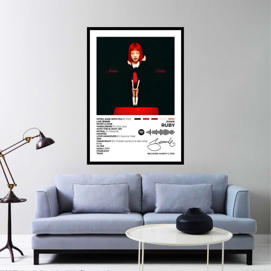 Immerse yourself in the multifaceted artistry of Ruby with this captivating album cover poster. A tribute to JENNIE's debut solo album, showcasing her versatility across pop, hip-hop, and R&amp;B genres