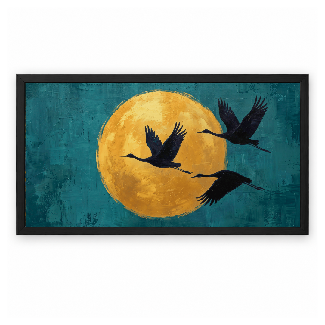 Flying Birds Golden Moonlight