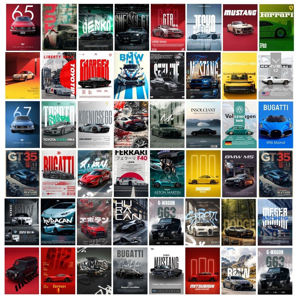 Automotive Collage Poster | Set of 54 | Free Glue Dots | 4x6 inch
