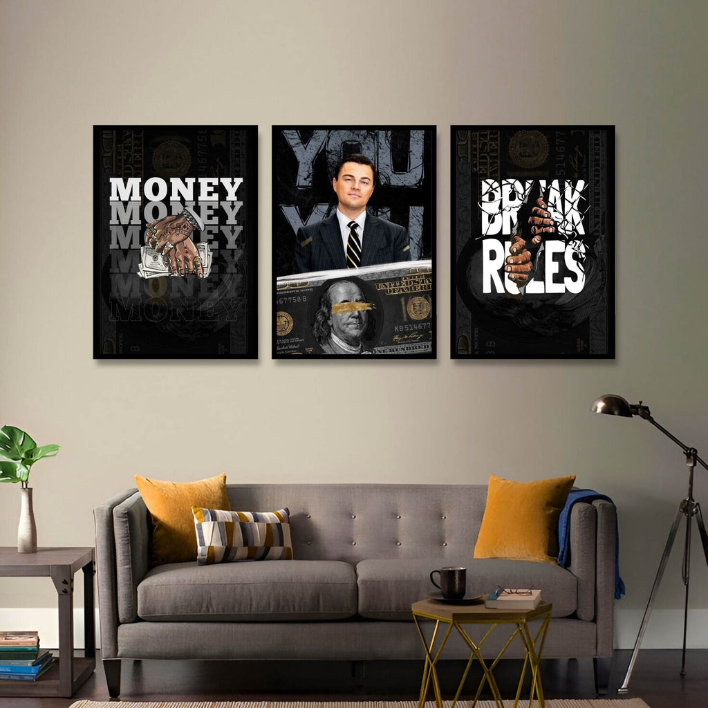Wolves & Wealth – Fearless pursuit of fortune | SET OF 3 FRAMES