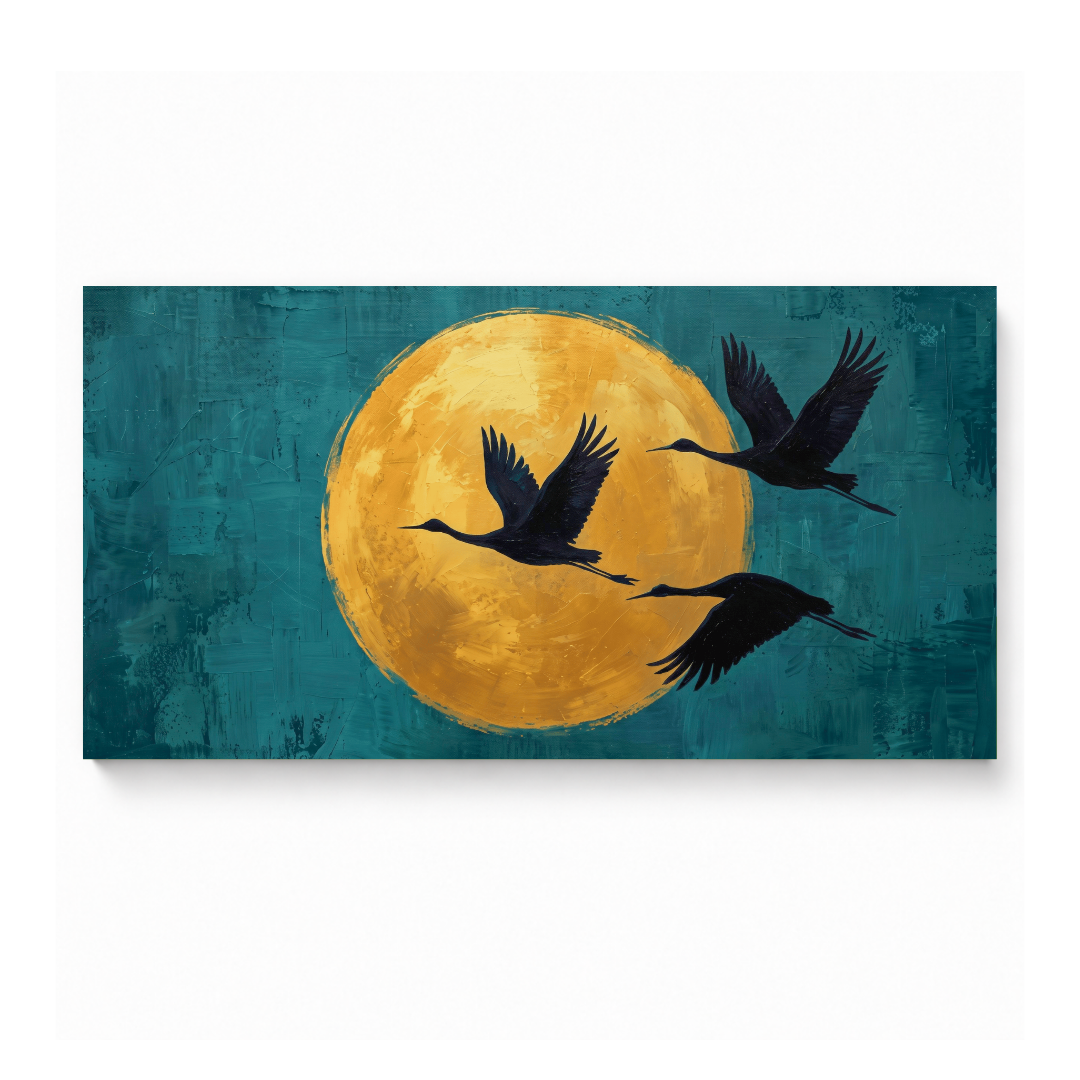 Flying Birds Golden Moonlight