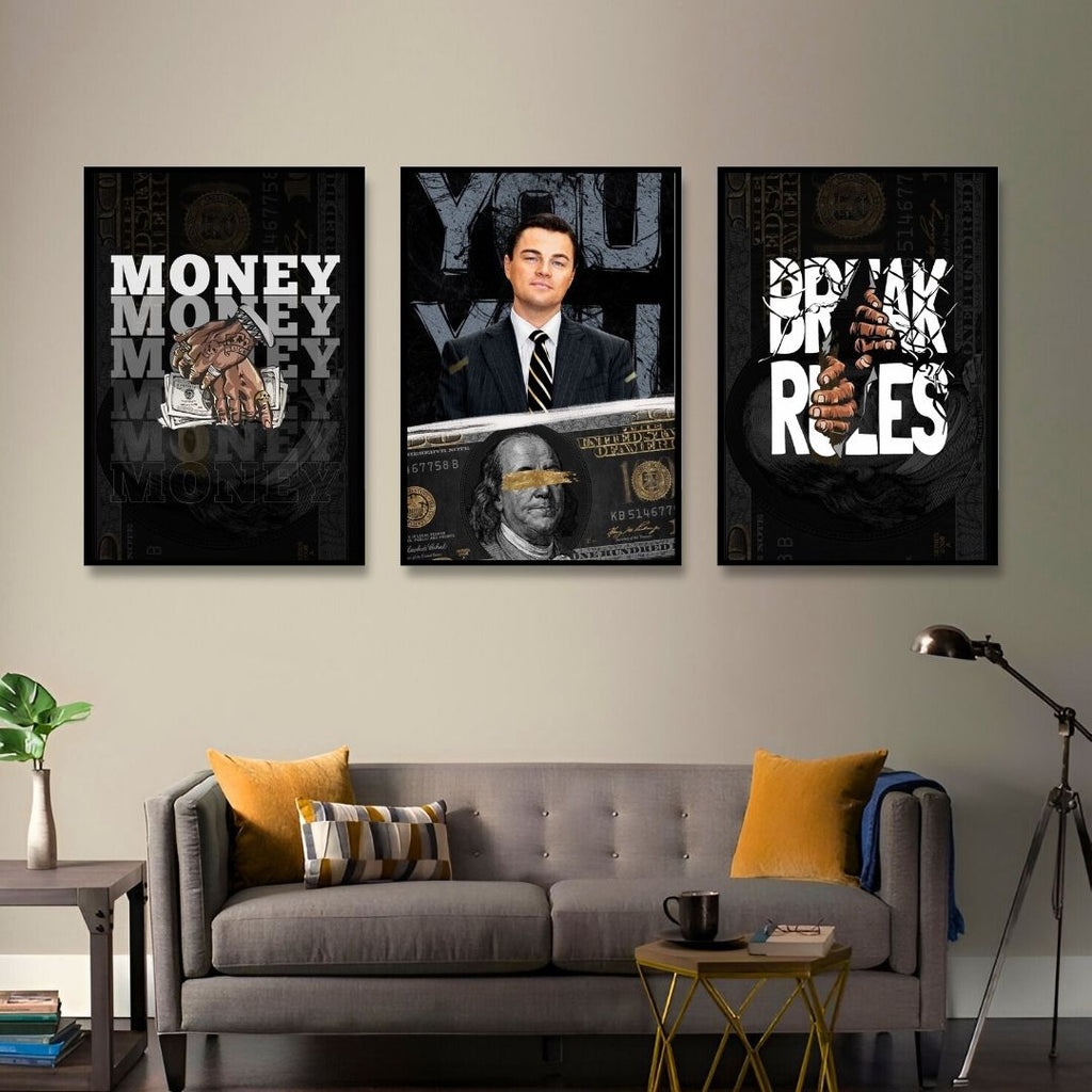 Wolves & Wealth – Fearless pursuit of fortune | SET OF 3 FRAMES