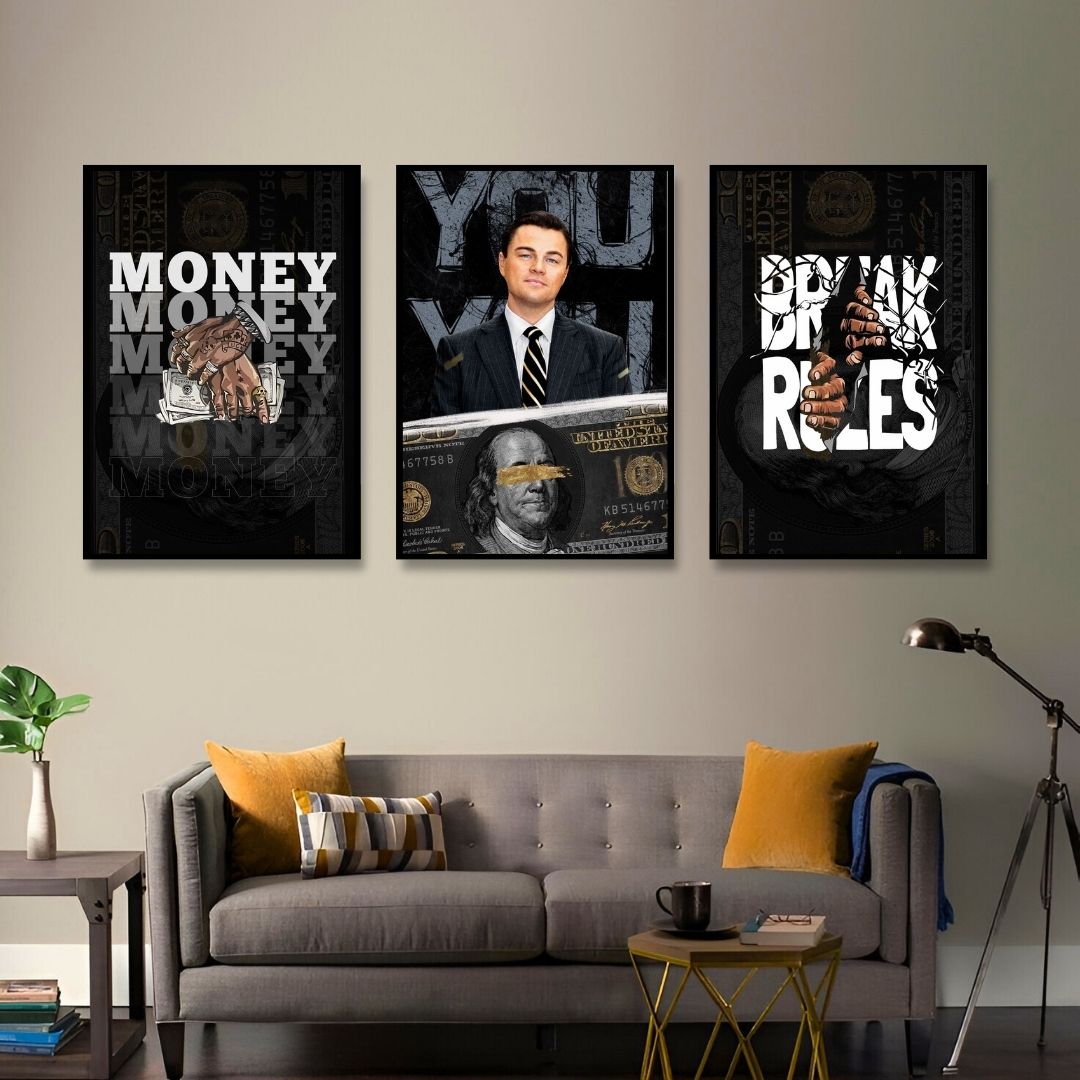 Wolves & Wealth – Fearless pursuit of fortune | SET OF 3 FRAMES