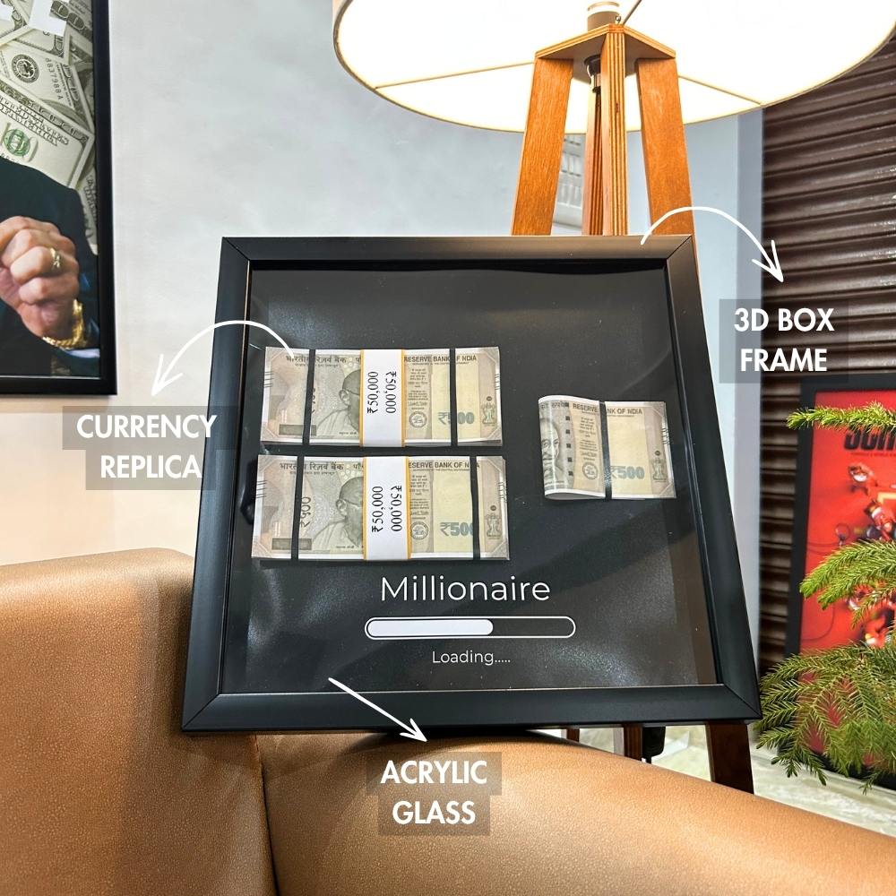 Millionaire Loading | 3D Shadow Box Frame | ₹500 Bill Replica | Shatterproof Glass