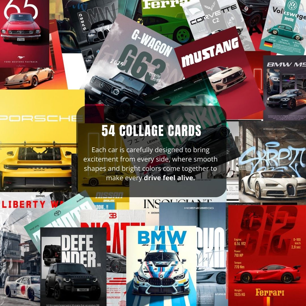 Automotive Collage Poster | Set of 54 | Free Glue Dots | 4x6 inch
