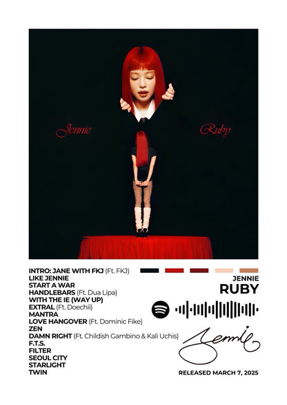 Immerse yourself in the multifaceted artistry of Ruby with this captivating album cover poster. A tribute to JENNIE's debut solo album, showcasing her versatility across pop, hip-hop, and R&amp;B genres