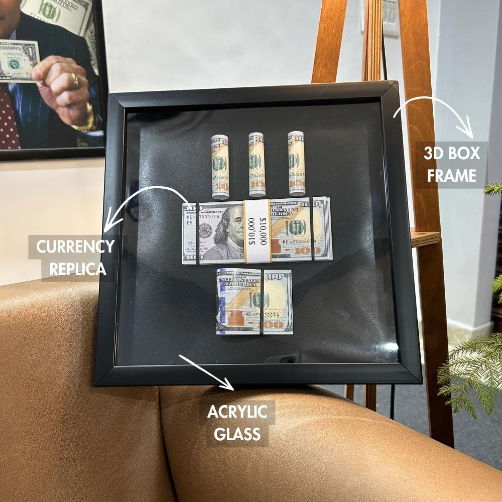 Dollar Roll Frame | 3D Shadow Box Frame | $100 Bill Replica | Shatterproof Glass