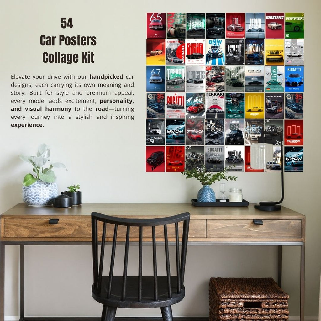 Automotive Collage Poster | Set of 54 | Free Glue Dots | 4x6 inch
