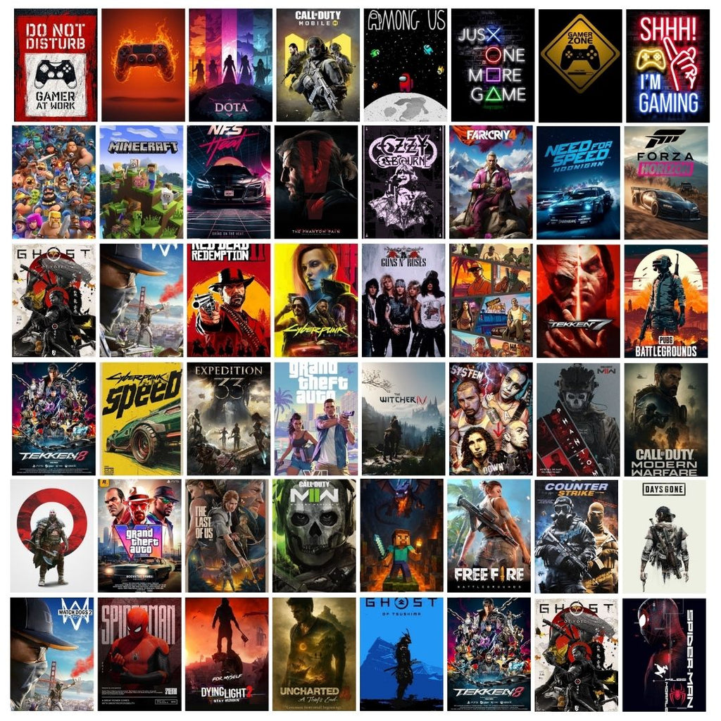 Gaming Collage Poster | Set of 54 | Free Glue Dots | 4x6 inch