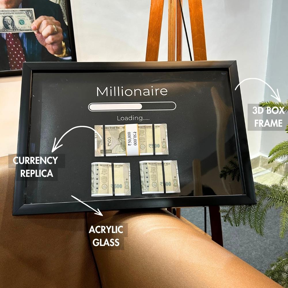 Millionaire Loading | 3D Shadow Box Frame | ₹500 Bill Replica | Shatterproof Glass
