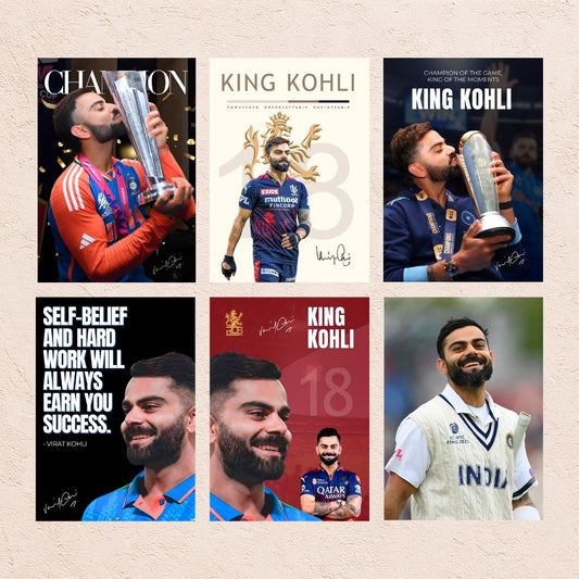 Virat Kohli Poster Set | Set of 6 | With Adhesive |
