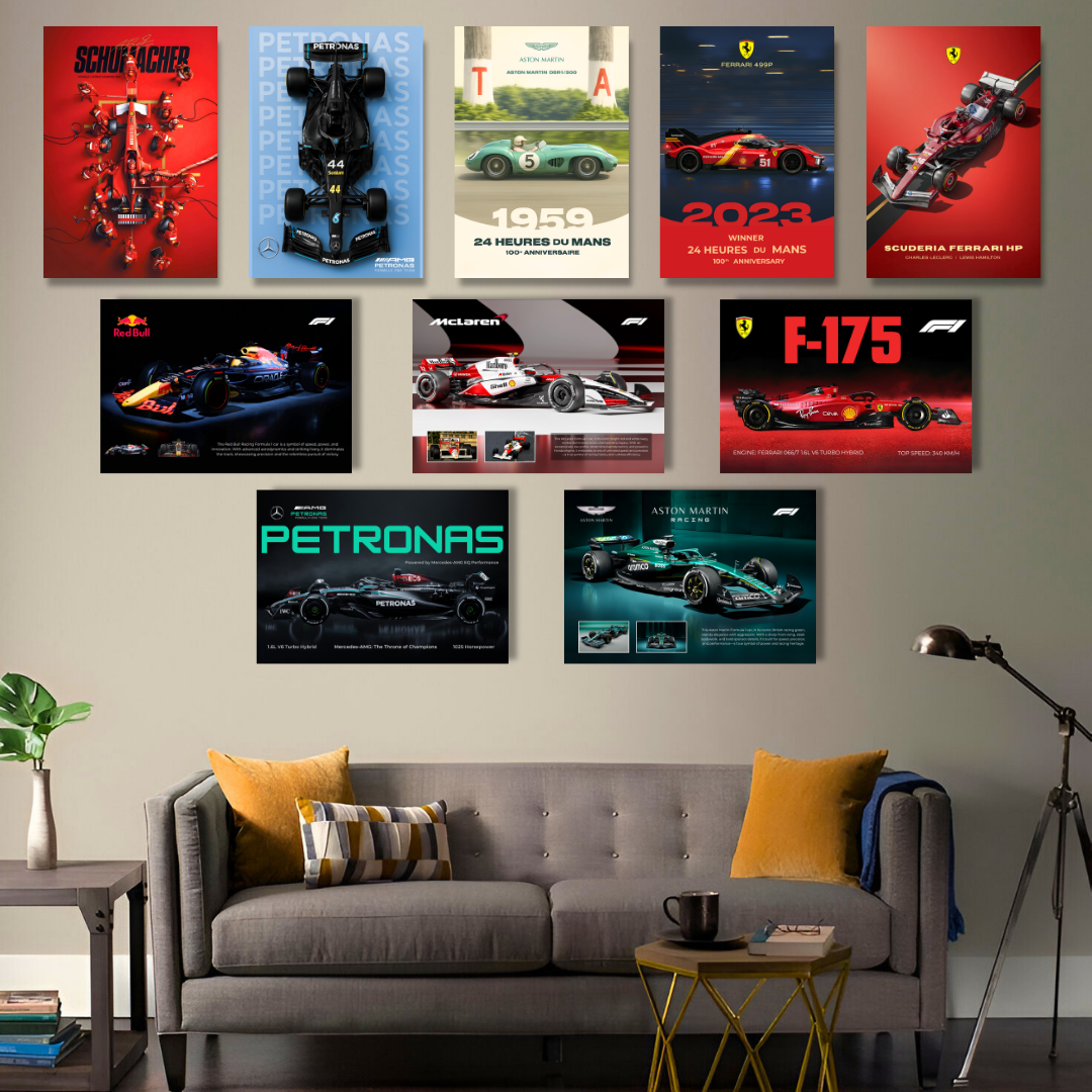 F1 CARS SET OF 10 POSTERS | UNFRAMED