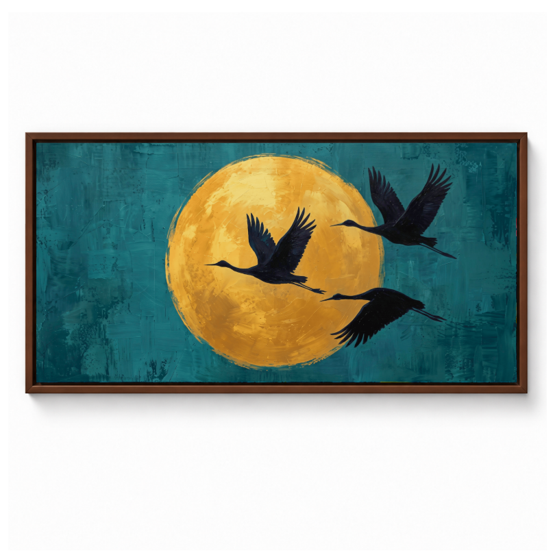 Flying Birds Golden Moonlight