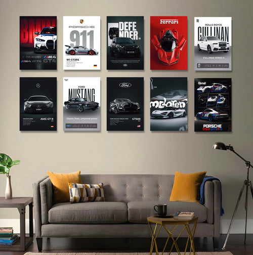 SET OF 10 POSTERS - A | LUXURY CARS | UNFRAMED