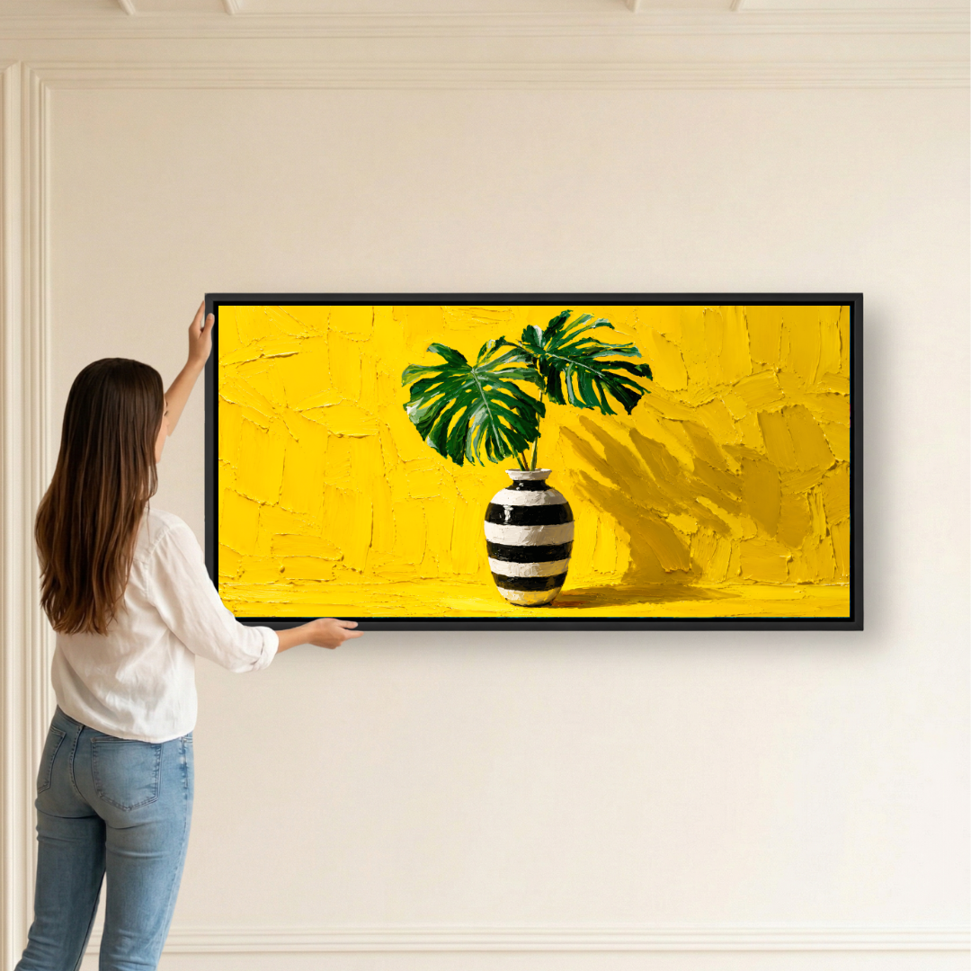 Yellow Monstera Vase Painting