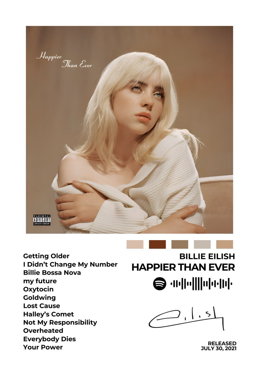 BILLIE EILISH –&nbsp;Happier Than Ever - &nbsp;A deeply introspective and beautifully crafted album, Happier Than Ever showcases Billie’s emotional depth and artistic evolution.