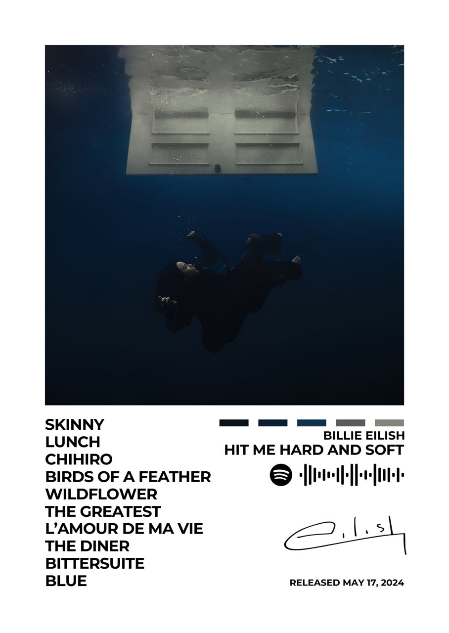 Immerse yourself in the evocative world of Hit Me Hard and Soft with this captivating album cover poster. A tribute to Billie Eilish's 2024 release, showcasing her innovative sound, introspective lyrics, and genre-defying artistry.