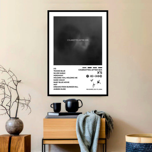 Cigarettes After Sex – X's Embrace the dreamy ambiance of Cigarettes After Sex with this X's album cover poster. Perfect for those who appreciate atmospheric tunes and minimalist aesthetics. Available as a poster and in a frame, with multiple size options.