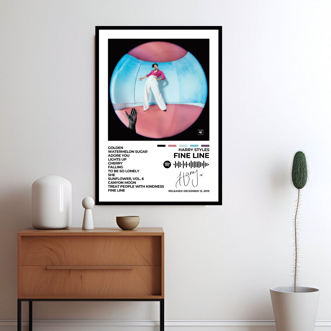 Harry Styles – Fine Line Embrace the artistic evolution of Harry Styles with this Fine Line album cover poster. A stylish addition that showcases his unique blend of pop and rock influences. Choose from a poster and framed option, available in various sizes.