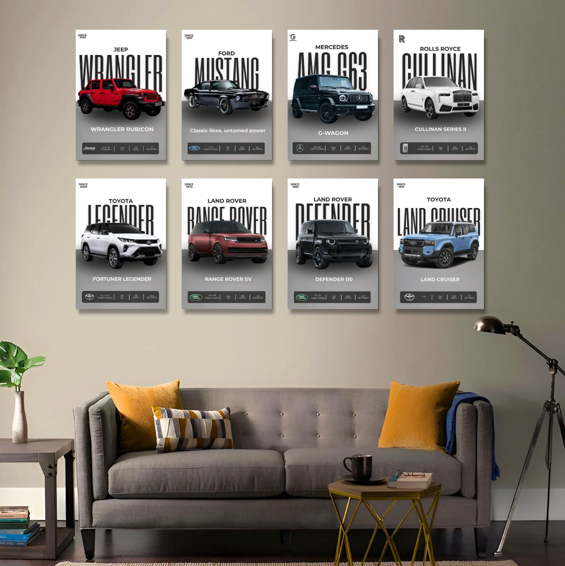 SET OF 8 POSTERS - C | LUXURY CARS  | UNFRAMED