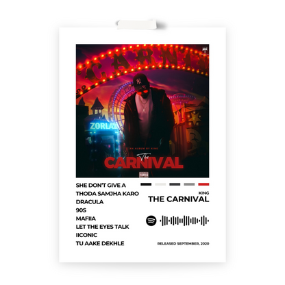 Step into the vibrant world of Carnival with this dynamic album cover poster. A tribute to KING’s infectious melodies, captivating lyrics, and signature style.