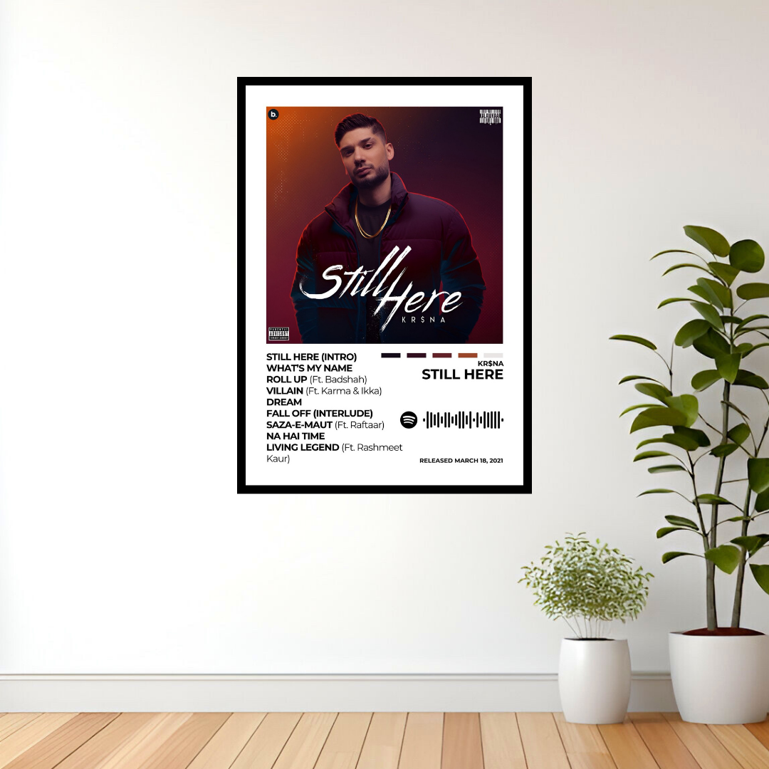 Experience the grit and lyricism of Still Here with this powerful album cover poster. A tribute to KR$NA’s hard-hitting bars, raw storytelling, and undeniable impact on the hip-hop scene.