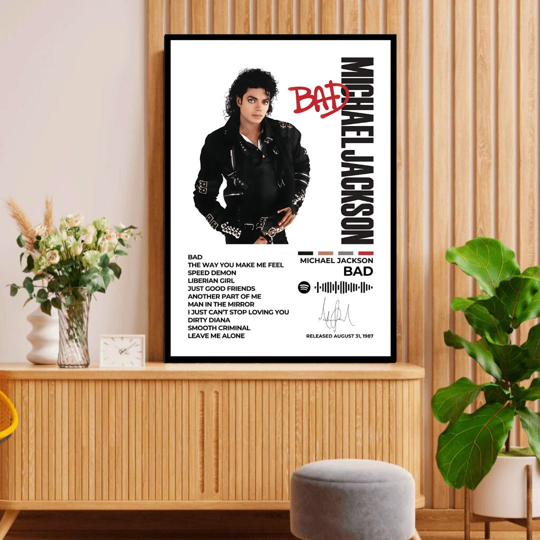 MICHAEL JACKSON - Bad - Celebrate the King of Pop with this iconic&nbsp;Bad album cover poster. Featuring Michael Jackson’s legendary style and electrifying presence, this piece is a must-have for true MJ fans.