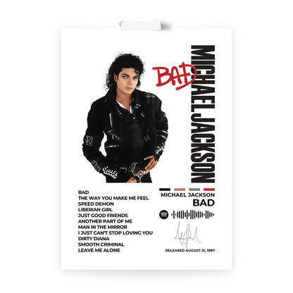 MICHAEL JACKSON - Bad - Celebrate the King of Pop with this iconicBad album cover poster. Featuring Michael Jackson’s legendary style and electrifying presence, this piece is a must-have for true MJ fans.
